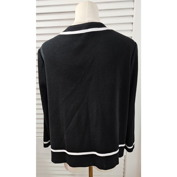 Ming Wang Sz PM‎ Floral Design Black Knit Cardigan Jacket Hook Eye Career Artsy - Picture 2 of 6